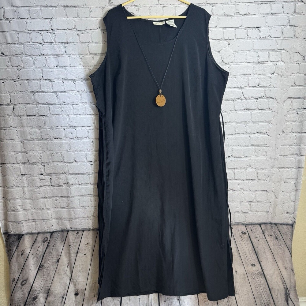 VTG White Stag Womens Sleeveless Tie Back Midi Dress‎ with Necklace Black Sz 24W